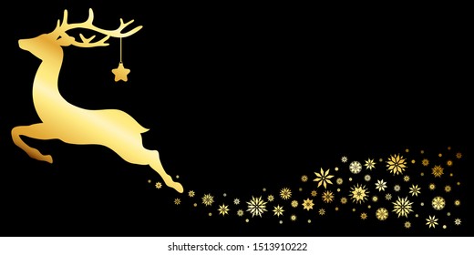 Reindeer With Star And Tail From Snowflakes Gold Black