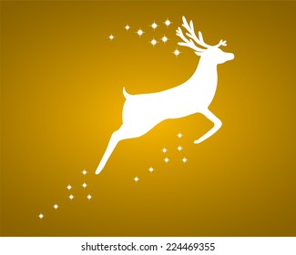 Reindeer with stars on gold background 