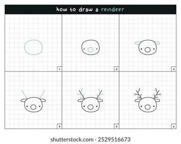 Instruções passo a passo do desenho da linha do vetor da rena