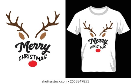 Reindeer Style Merry Christmas T-Shirt Design Print Ready File Download Now.