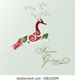 Reindeer stylized for seasons greetings card. Vector.