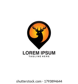 Reindeer Sun Background With Pin Map Logo Vector Icon Illustration