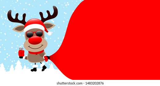 Reindeer Sunglasses With Gift Pulling Gift Bag Forwards Forest Blue