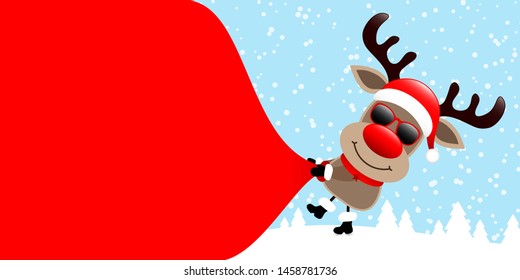 Reindeer Sunglasses Pulling Gift Bag Backwards Forest Blue