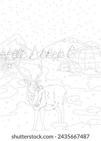 Reindeer sweden line art drawing for adult coloring book