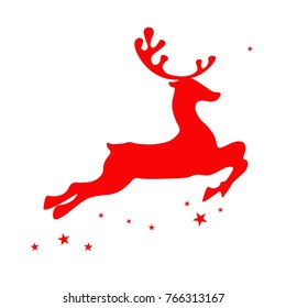 Reindeer, vector red silhouette on white background christmas card