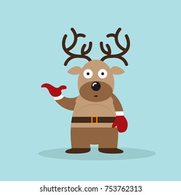 Reindeer. Vector xmas drawing of funny reindeer. Christmas card illustration.