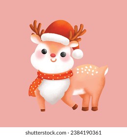 reindeer wear winter cloth. Christmas character vector illustration handdrawn.
