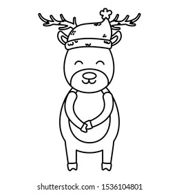 reindeer wearing hat celebration merry christmas vector illustration thick line