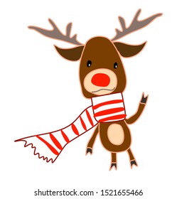Reindeer in white red striped scarf Christmas vector character illustration