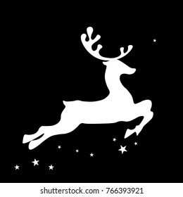 Reindeer, white silhouette on black background vector