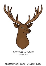 Reindeer wild head and horn. hand drawing and Fill color for pattern, logo, tattoo, design, badges. Vector illustration isolated on white background. 