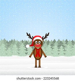 reindeer in the winter forest Christmas