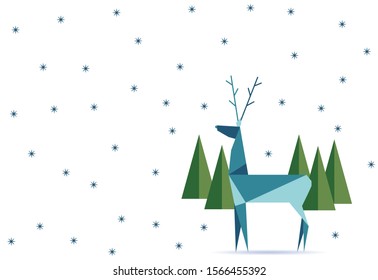 Reindeer, winter, polygon vector illustration. Christmas poster, greeting card