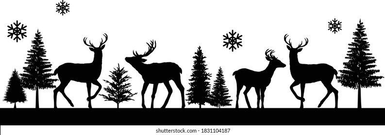 Reindeer Winter Scene, Merry Christmas , Christmas Scene , Reindeer with pine tree