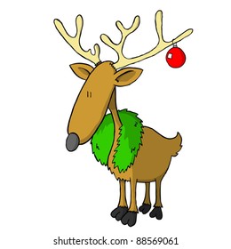 Reindeer with wreath and decoration (vector)