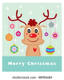 reindeer xmas bell card