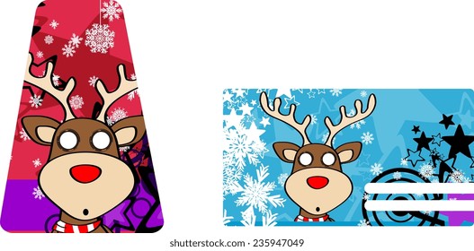 reindeer xmas cartoon giftcard in vector format very easy to edit