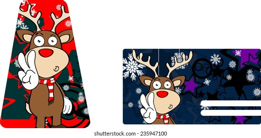 reindeer xmas cartoon giftcard in vector format very easy to edit