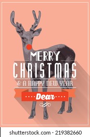 reindeer/deer christmas greeting template vector/illustration