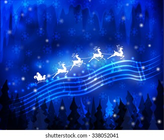 reindeers in a blue winter background with trees