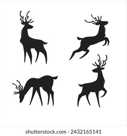 
Reindeers  elements icons black classical cartoon sketch