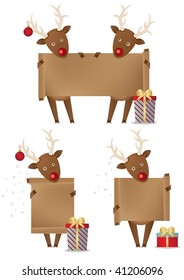 Reindeers holding scroll banner