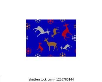 The reindeers and snowflake on the deep blue background, to be the seamless wallpaper 