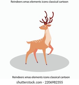Reindeers xmas elements icons classical cartoon sketch
