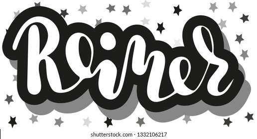 Reiner Men's name pattern Hand sketched lettering vector illustration EPS 10 Template as banner, card, design, print, poster. Curves floral typography wallpaper Modern calligraphy with drop shadow