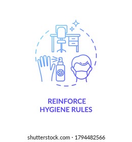 Reinforce hygiene rules concept icon. Workplace safety guidelines idea thin line illustration. Protect yourself from coronavirus in office. Vector isolated outline RGB color drawing