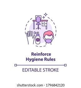 Reinforce hygiene rules concept icon. Workplace safety guidelines idea thin line illustration. Protect yourself from coronavirus in office. Vector isolated outline RGB color drawing. Editable stroke