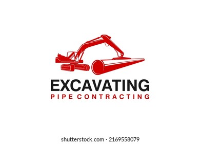 Reinforced Concrete Pipe excavator logo RCP construction design industrial heavy equipment