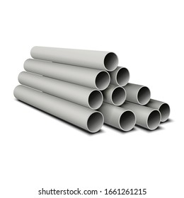 Reinforced concrete pipes isolated on white background. 
Asbestos cement tubes. Industrial vector illustration.