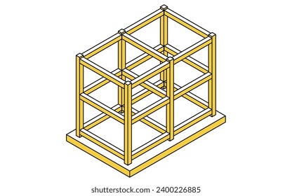 Konstruktion aus verstärktem Beton (RC), Isometrische Illustrationen von Gebäudestrukturen, Vektorgrafik