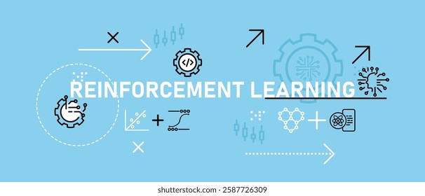 Reinforcement learning smart technology machine training adapting algorithm data system AI artificial intelligence learn processing development icon design illustration