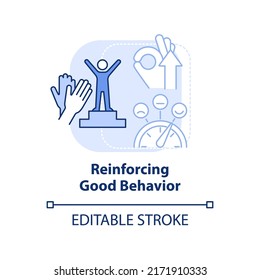 Reinforcing good behavior light blue concept icon. Praise and thank. Environment abstract idea thin line illustration. Isolated outline drawing. Editable stroke. Arial, Myriad Pro-Bold fonts used