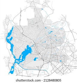 Reinickendorf, Berlin, DEUTSCHLAND, high detail vector map with city boundaries and editable paths. White outlines for main roads. Many smaller paths. Blue shapes and lines for water.