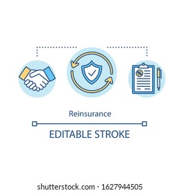 Reinsurance concept icon. Ceding company. Written contract. Treaty insurance. Risk management. Premium deal idea thin line illustration. Vector isolated outline RGB color drawing. Editable stroke