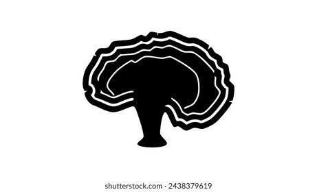 Reishi mushroom, black isolated silhouette