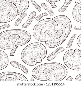 Reisihi. Mushroom. Sketch. Monophonic. Background, wallpaper, seamless, texture.
