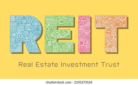 REIT vector typography. Real Estate Investment Trust line icon.