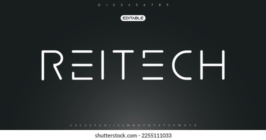 REITEVH Modern abstract digital tech font. Logo creative font, type, technology, movie, digital, music, movie. Font and illustration in vector format.