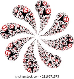 Reject beef icon centrifugal burst petals salute composition. Turbine burst combined using scattered reject beef symbols.