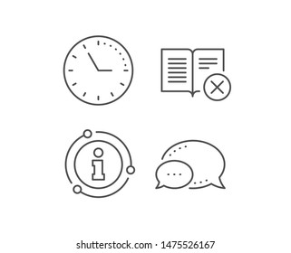 Reject book line icon. Chat bubble, info sign elements. Decline read sign. Delete article. Linear reject book outline icon. Information bubble. Vector