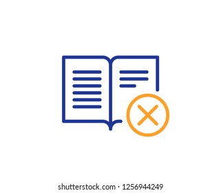 Reject book line icon. Decline read sign. Delete article. Colorful outline concept. Blue and orange thin line color Reject book icon. Vector
