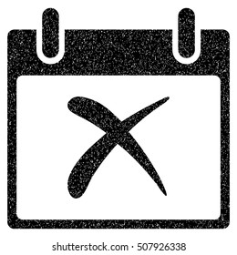 Reject Calendar Day grainy textured icon for overlay watermark stamps. Flat symbol with dust texture. Dotted vector black ink rubber seal stamp with grunge design on a white background.