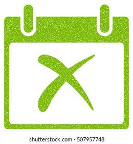 Reject Calendar Day grainy textured icon for overlay watermark stamps. Flat symbol with dirty texture. Dotted vector eco green ink rubber seal stamp with grunge design on a white background.