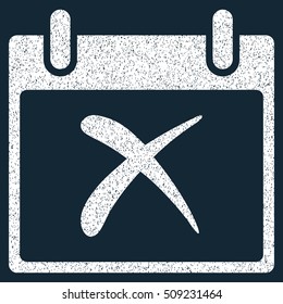 Reject Calendar Day grainy textured icon for overlay watermark stamps. Flat symbol with unclean texture. Dotted vector white ink rubber seal stamp with grunge design on a dark blue background.