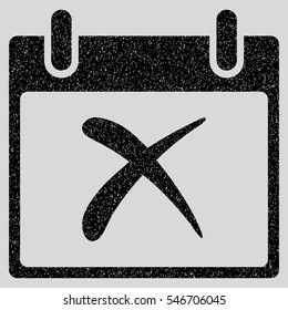 Reject Calendar Day grainy textured icon for overlay watermark stamps. Flat symbol with scratched texture. Dotted vector black ink rubber seal stamp with grunge design on a light gray background.
